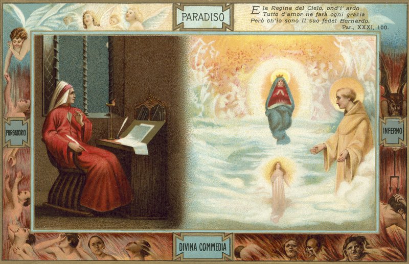 Illustration til Dantes Den guddommelige komedie (farvelitografi) af Italian School