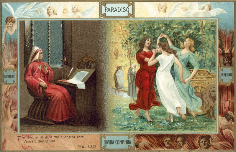 Illustration til Dantes Den guddommelige komedie (farvelitografi) af Italian School