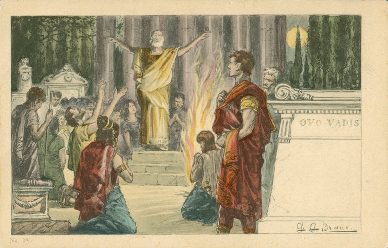 Illustration til romanen Quo Vadis af Henryk Sienkiewicz (farvelitografi) af Italian School