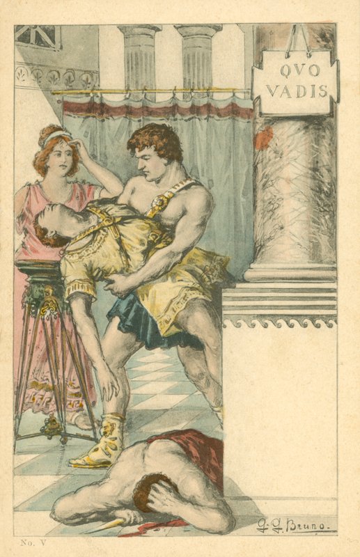 Illustration til romanen Quo Vadis af Henryk Sienkiewicz (farvelitografi) af Italian School