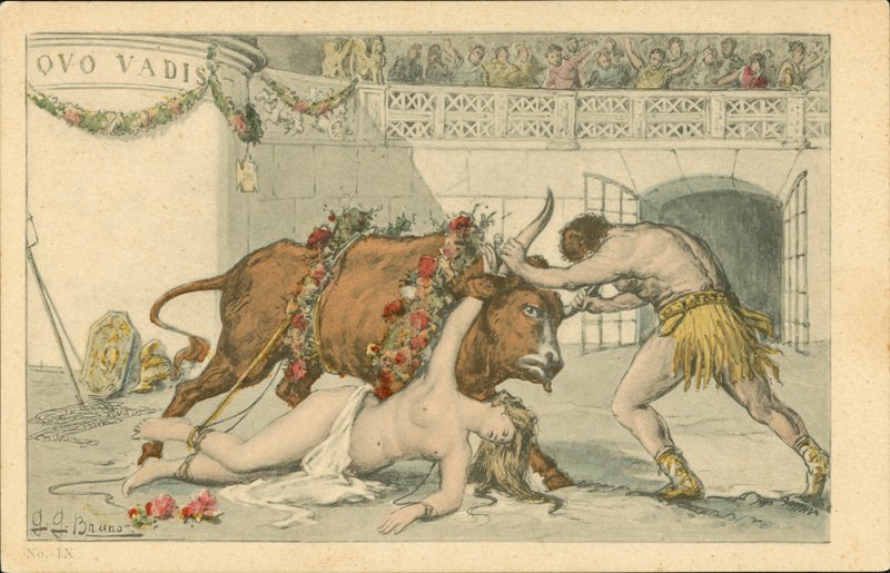 Illustration til romanen Quo Vadis af Henryk Sienkiewicz (farvelitografi) af Italian School