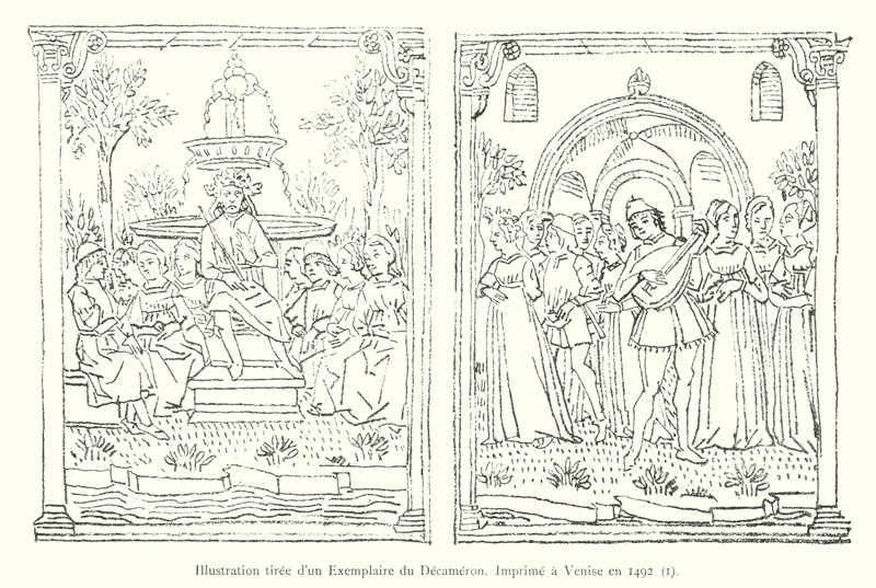 Illustration fra en kopi af Decameron, trykt i Venedig i 1492, I (gravering) af Italian School