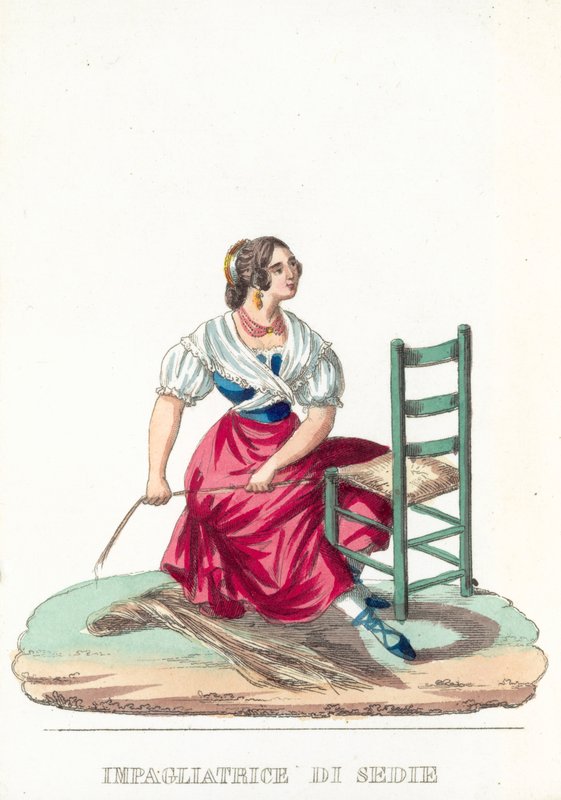 Stole halmfræsermaskine (farvet gravering) af Italian School