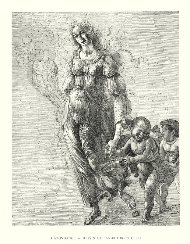 Overflod, tegning af Sandro Botticelli (gravering) af Italian School