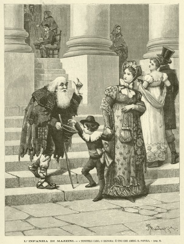Mazzinis barndom, "Hold ham kær, o frue, og en der elsker folket" (gravering) af Italian School