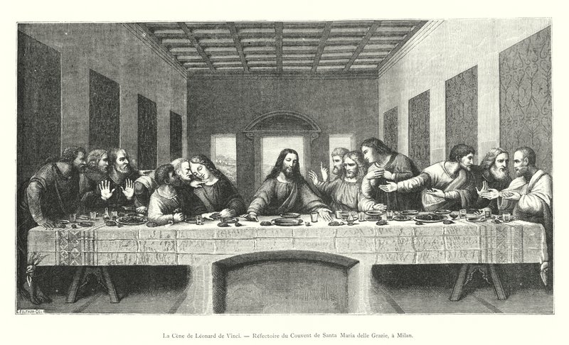 Den sidste nadver af Leonardo da Vinci, refektoriet i klostret Santa Maria delle Grazie, i Milano (gravering) af Italian School