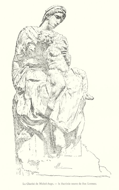 Michelangelos velgørenhed, San Lorenzos nye sakristi (gravering) af Italian School