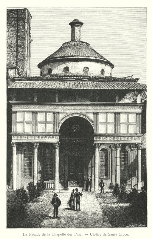 Facaden af ​​Pazzi-kapellet, Santa Croce-klostret (gravering) af Italian School