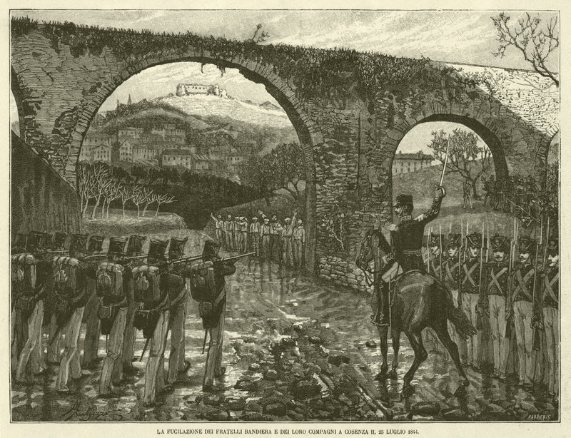 Nedskydningen af ​​flagbrødrene og deres ledsagere i Cosenza den 25. juli 1844 (gravering) af Italian School