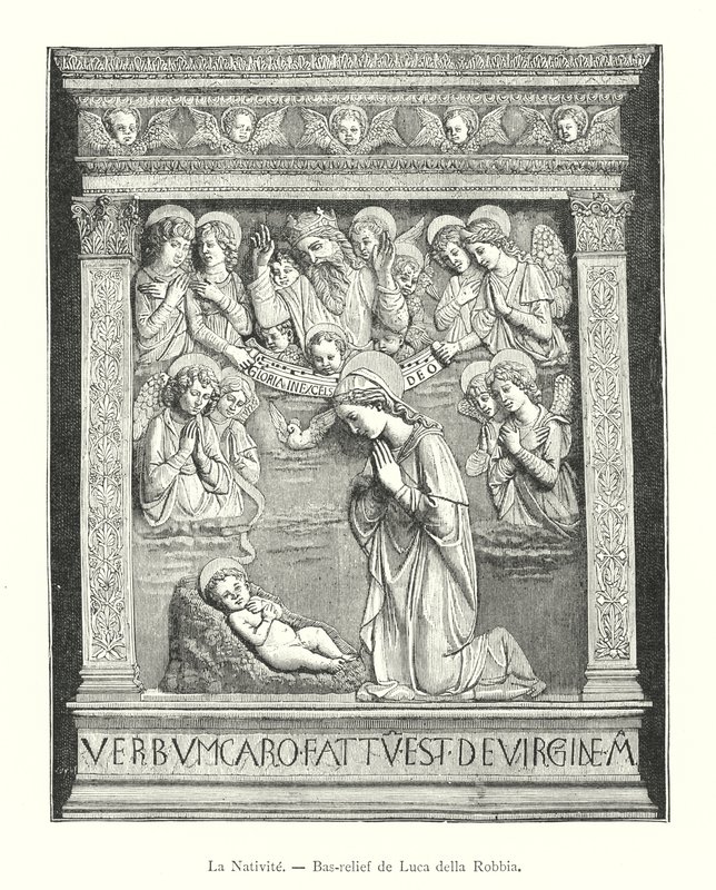 La Nativite, Bas-relief af Luca della Robbia (gravering) af Italian School