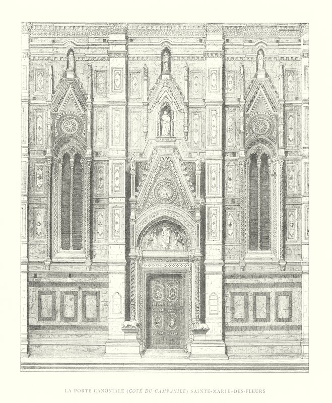 Den kanoniske port, Cote du Campanile, Sainte-Marie-des-Fleurs (gravering) af Italian School