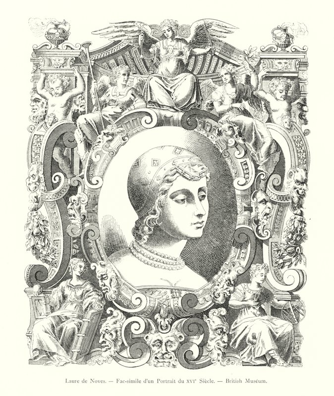 Laure de Noves, faksimile af et portræt fra det 16. århundrede, British Museum (gravering) af Italian School