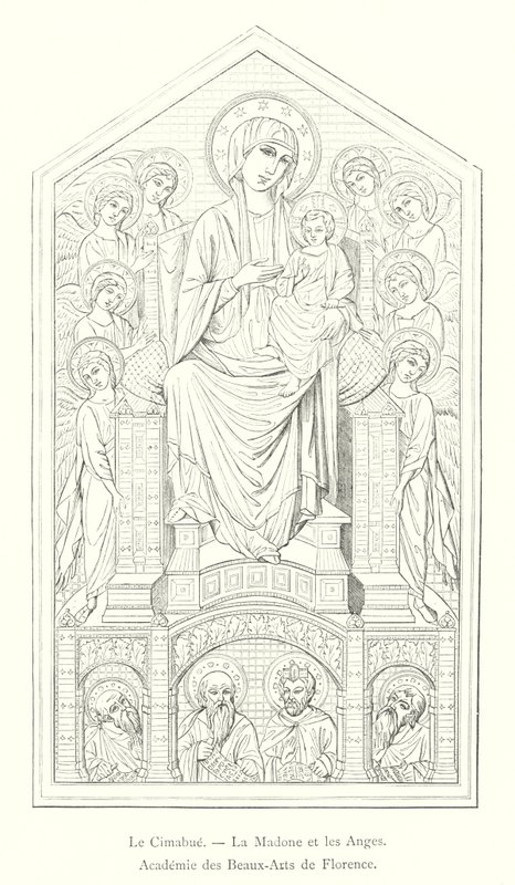 The Cimabue, The Madonna and the Angels, Academy of Fine Arts i Firenze (gravering) af Italian School