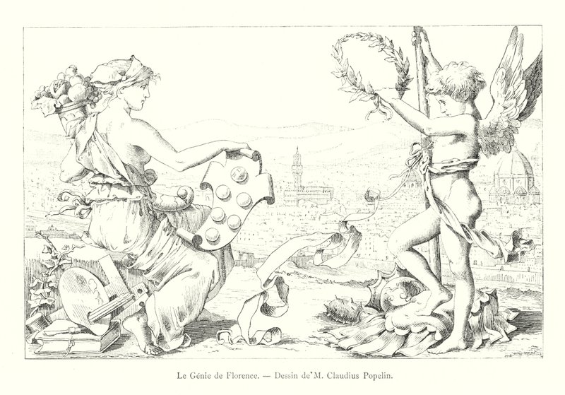 The Genius of Florence, Tegning af M Claudius Popelin (gravering) af Italian School