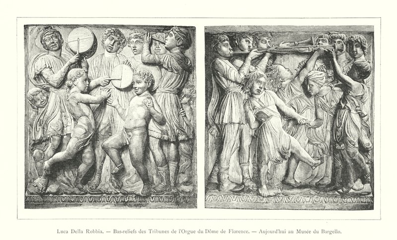 Luca Della Robbia, basrelieffer fra orgelgalleriet i kuplen i Firenze, i dag i Bargello-museet (gravering) af Italian School