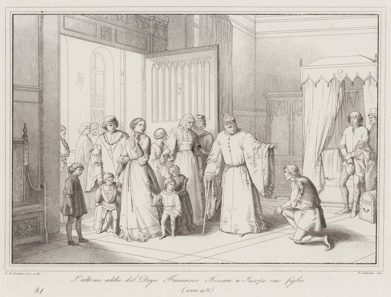 Doge Francesco Foscaris sidste farvel til sin søn Jacopo af Italian School