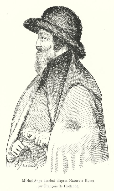 Michelangelo tegnet efter Nature in Rome af Francois de Hollande (gravering) af Italian School