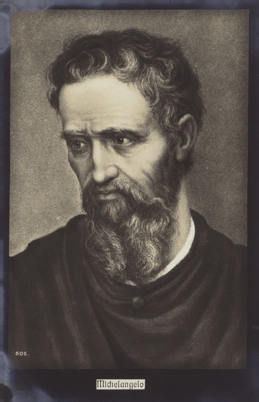 Michelangelo, italiensk billedhugger, maler og arkitekt (litho) af Italian School