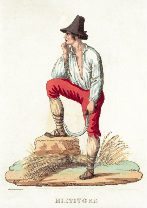 Mietitore (farvet gravering) af Italian School
