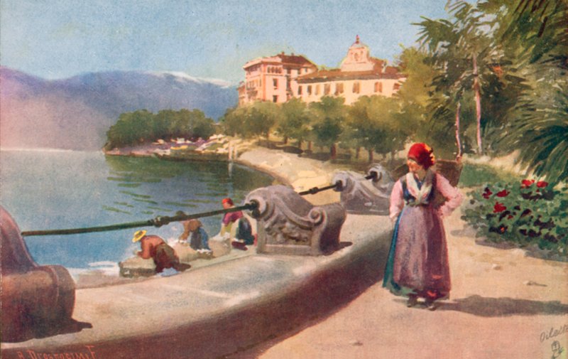 Pallanza, Lago Maggiore, Italien (farvelitografi) af Italian School