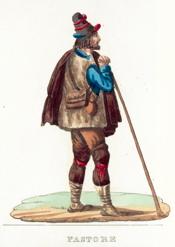 Pastore (farvet gravering) af Italian School