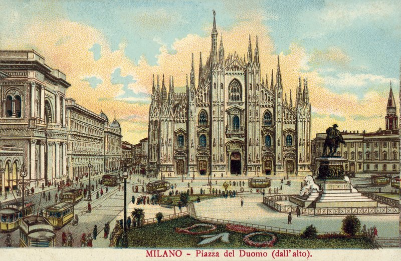 Piazza del Duomo, Milano (farvelitografi) af Italian School