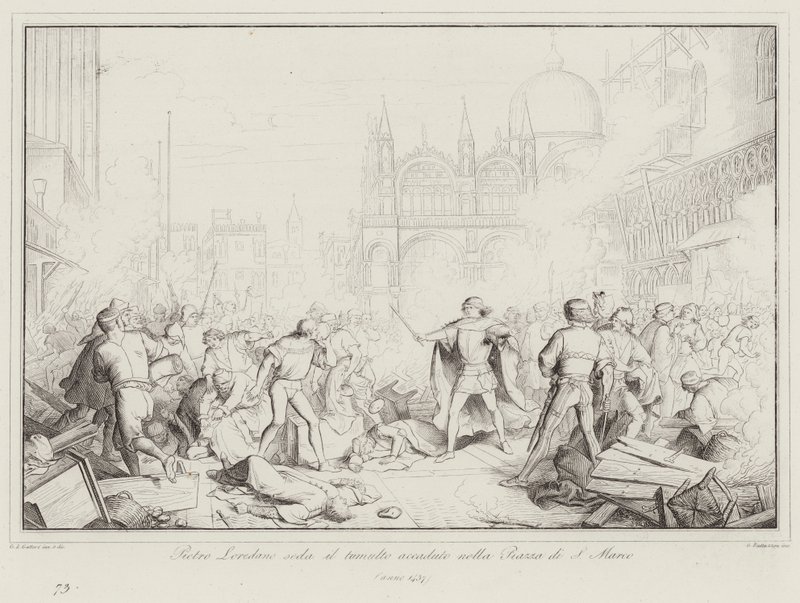 Pietro Loredano dæmper tumulten, der fandt sted på Piazza di San Marco af Italian School