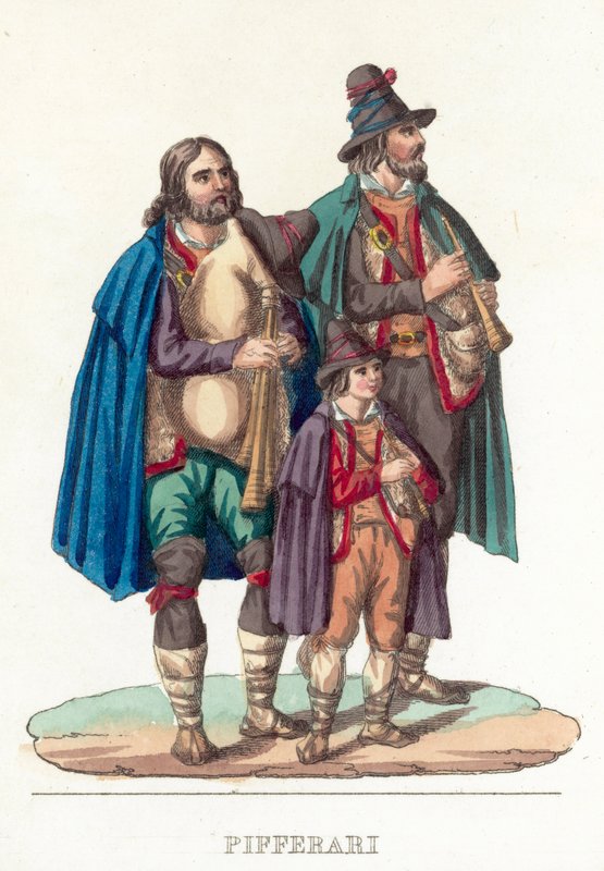 Pifferari (farvet gravering) af Italian School