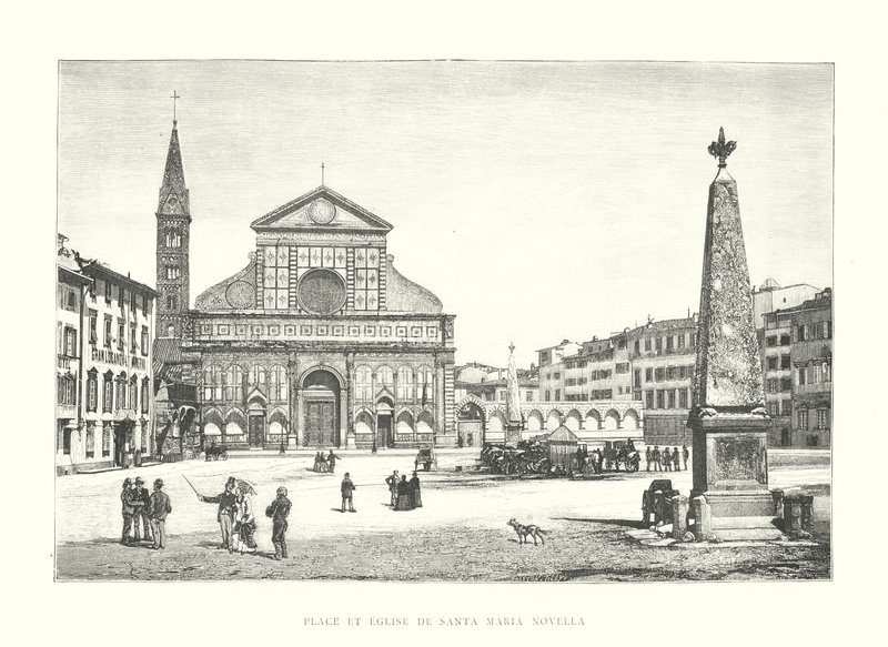 Plads og kirke Santa Maria Novella (gravering) af Italian School