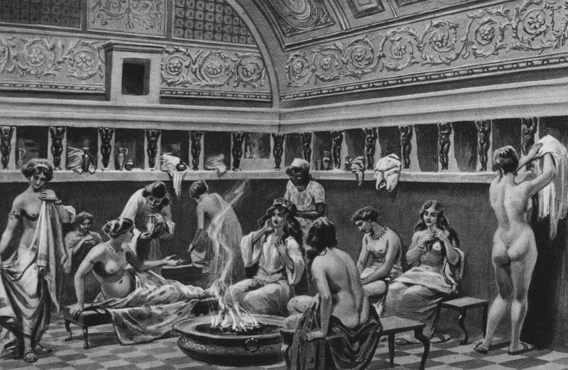 Pompeji: Interiør af Forums bade (litho) af Italian School