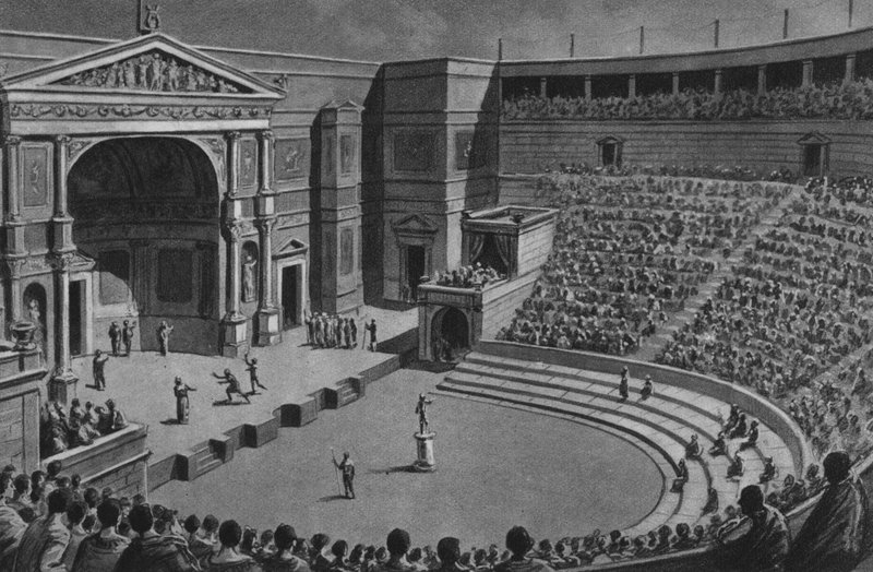 Pompeji: Tragic Theatre (litho) af Italian School