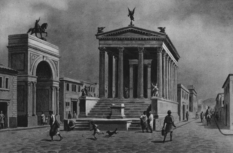 Pompeji: Temple and Road of Fortune (litho) af Italian School