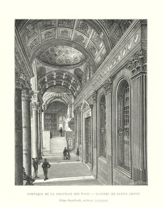 Portico af Pazzi-kapellet, Santa Croce-klostret, Filippo Brunelleschi, arkitekt af Italian School