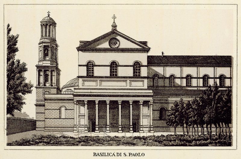 Rom: St. Paul-basilikaen (litho) af Italian School