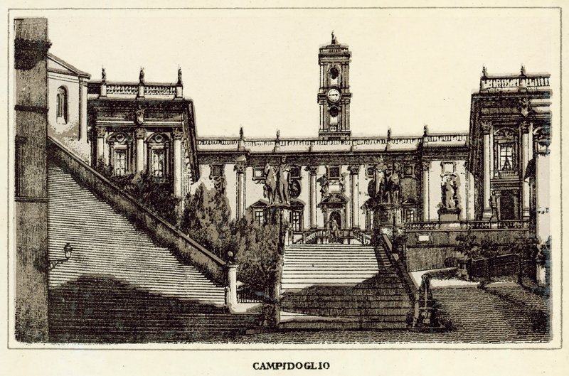 Rom: Campidoglio (litho) af Italian School