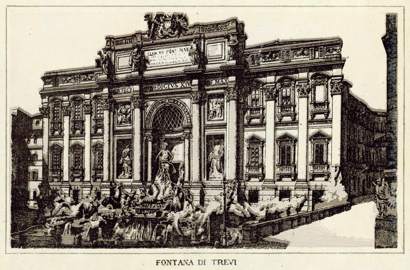 Rom: Trevi-fontænen (litho) af Italian School