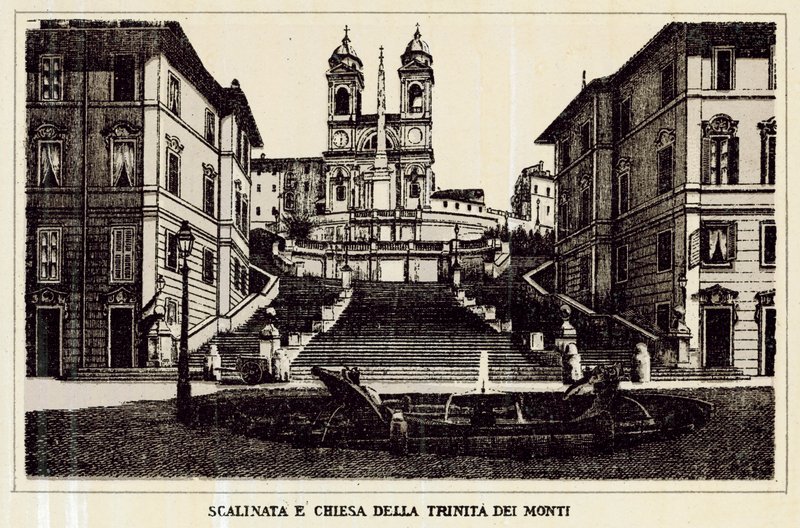 Rom: Trappe og kirke af Trinita Dei Monti (litho) af Italian School