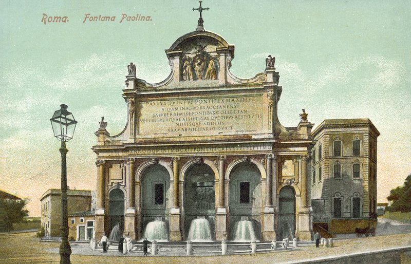 Rom, Italien, Fontana Paolina (farvelitografi) af Italian School