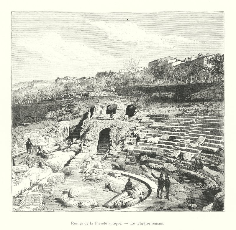 Ruinerne af det gamle Fiesole, Det romerske teater (gravering) af Italian School