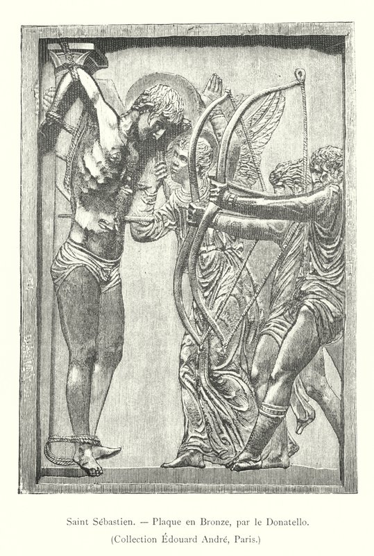 Saint Sebastien, Bronzeplade, af Donatello, Collection Edouard Andre, Paris (gravering) af Italian School