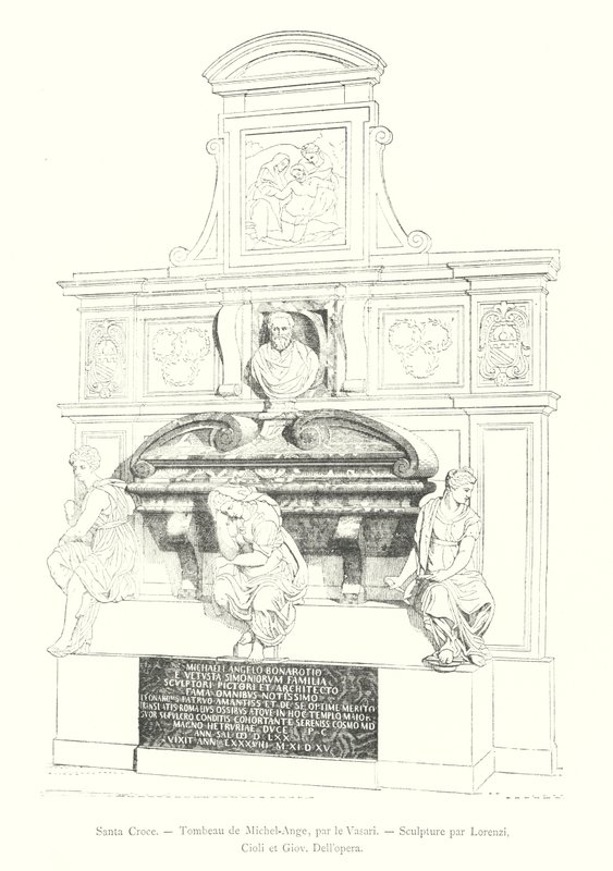 Santa Croce, Michelangelos grav, af Vasari, Skulptur af Lorenzi, Cioli og Giov Dell