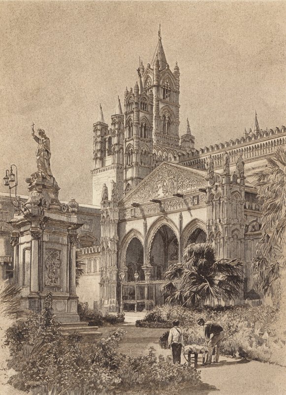 Sicilien / Sicilien: Palermos katedral (litografi) af Italian School