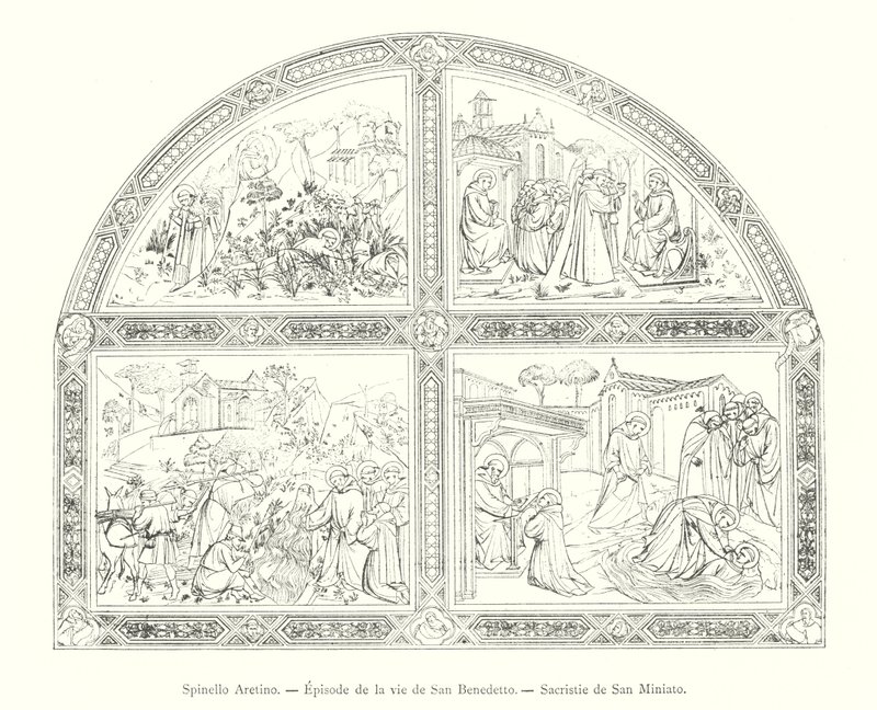 Spinello Aretino, Episode de la vie de San Benedetto, Sacristie de San Miniato (gravering) af Italian School