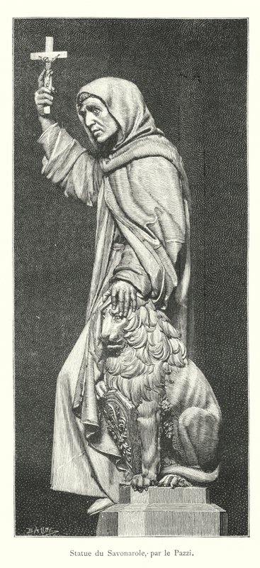 Statue af Savonarola, af Pazzi (gravering) af Italian School