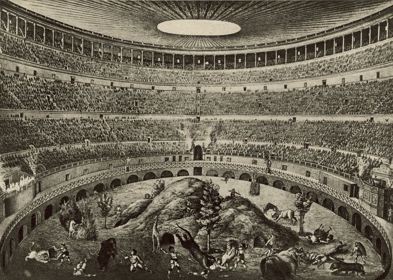 Colosseum, det store vilddyrsjagt (litho) af Italian School