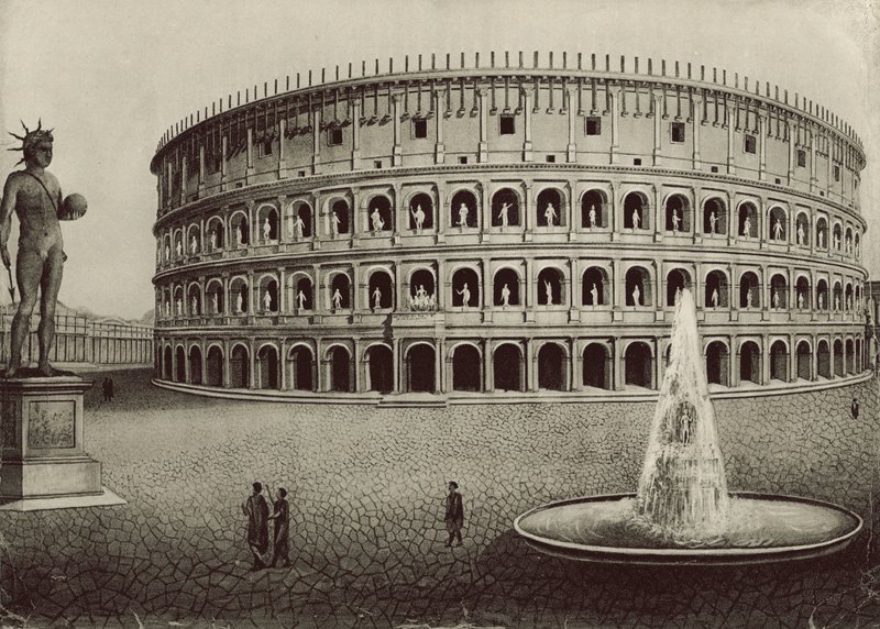 Colosseum restaureret (litho) af Italian School