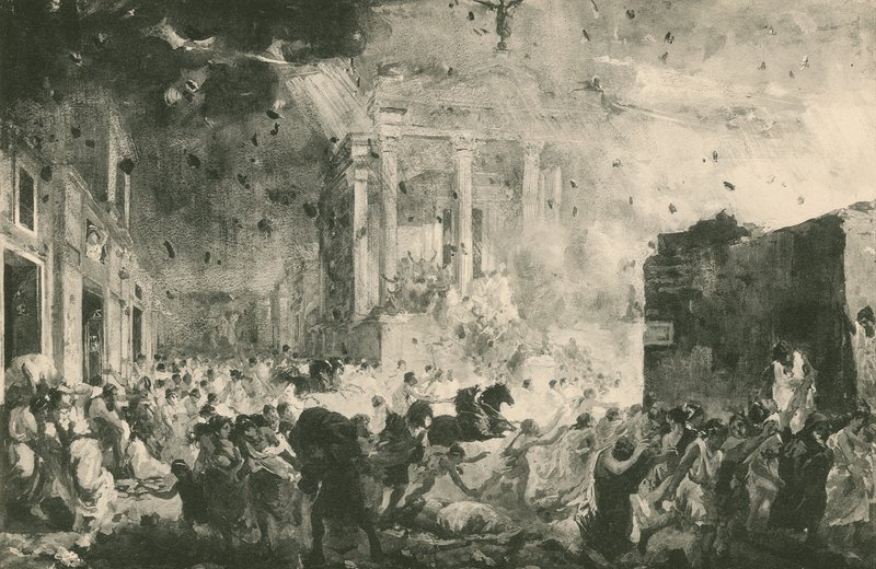 Ødelæggelsen af Pompeji før Lykketemplet (gravure) af Italian School