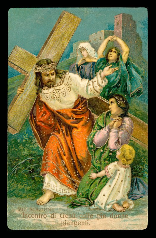 Korsvejen (fra et sæt på 14) (farvelitografi) af Italian School