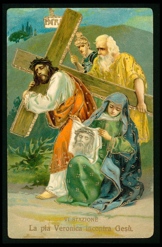 Korsvejen (fra et sæt på 14) (farvelitografi) af Italian School