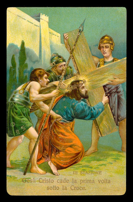 Korsvejen (fra et sæt på 14) (farvelitografi) af Italian School